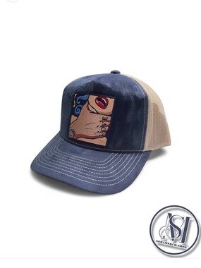 Men's/Women’s  Navy and Tan Trucker Cap with Pop “Love” Pop art